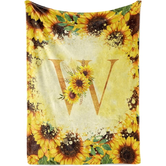 Sunflower Initial Birthday Gifts for Women, Gift Ideas for Her, for Mom, Grandma, Aunt- 300gsm Flannel Blanket- 50"x 65"-C