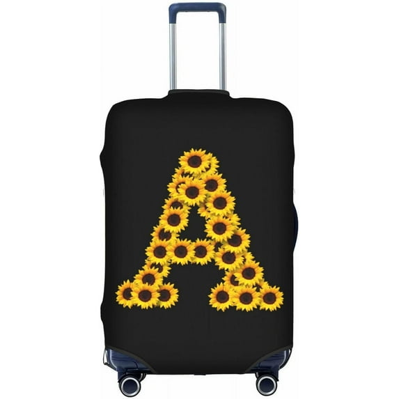 Sunflower Initial Name A Black Luggage Cover Elastic Washable Stretch Suitcase Protector Anti-Scratch Travel Suitcase Cover for Kid and Adult L (Fit 25-28 inch suitcase)