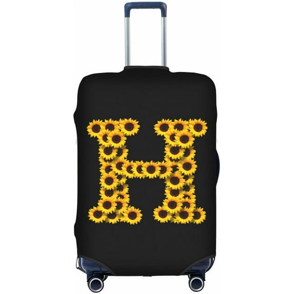 Sunflower Initial Name H Black Luggage Cover Elastic Washable Stretch Suitcase Protector Anti-Scratch Travel Suitcase Cover for Kid and Adult S (Fit 18-21 inch suitcase)