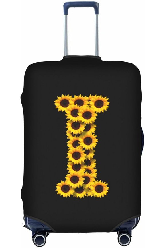 Sunflower Initial Name I Black Luggage Cover Elastic Washable Stretch Suitcase Protector Anti-Scratch Travel Suitcase Cover for Kid and Adult S (Fit 18-21 inch suitcase)