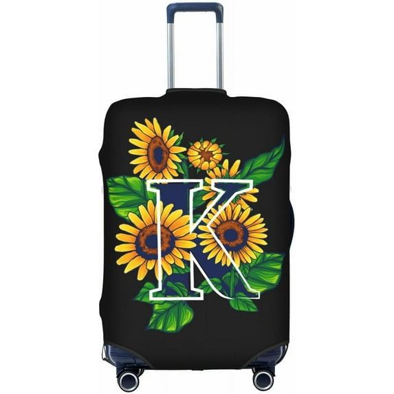 Sunflower Initial Name K Black Luggage Cover Elastic Washable Stretch Suitcase Protector Anti-Scratch Travel Suitcase Cover for Kid and Adult S (Fit 18-21 inch suitcase)
