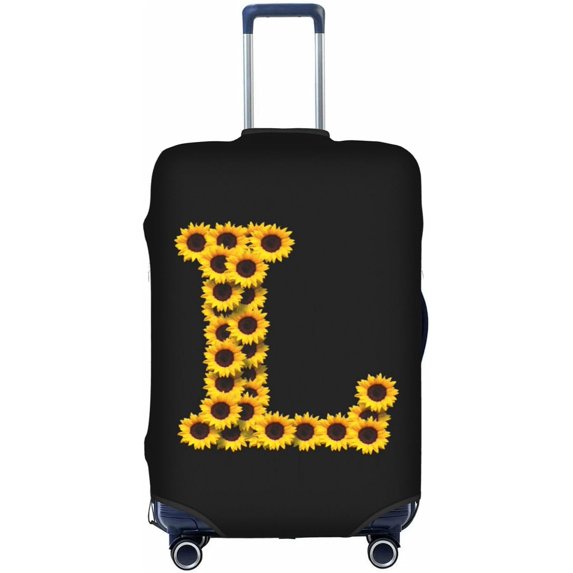 Sunflower Initial Name L Black Luggage Cover Elastic Washable Stretch Suitcase Protector Anti-Scratch Travel Suitcase Cover for Kid and Adult L (Fit 25-28 inch suitcase)