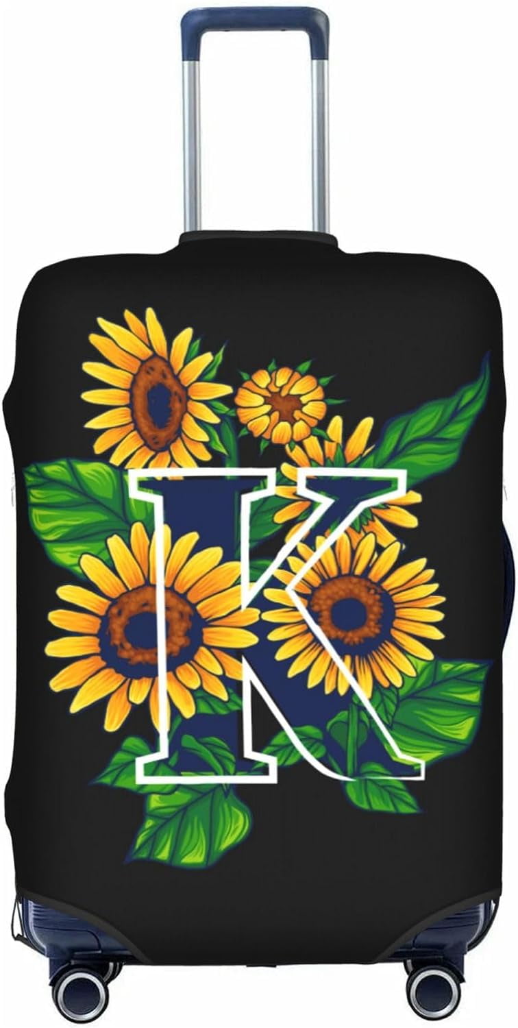 Sunflower Initial Name M Black Luggage Cover Elastic Washable Stretch