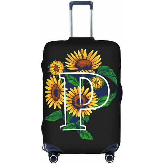 Sunflower Initial Name P Black Luggage Cover Elastic Washable Stretch Suitcase Protector Anti-Scratch Travel Suitcase Cover for Kid and Adult XL (Fit 29-32 inch suitcase)