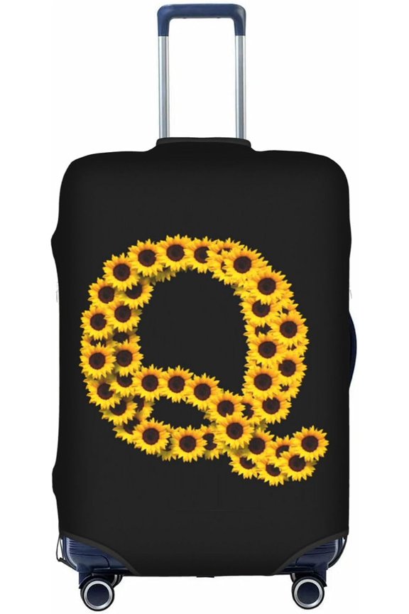 Sunflower Initial Name Q Black Luggage Cover Elastic Washable Stretch Suitcase Protector Anti-Scratch Travel Suitcase Cover for Kid and Adult L (Fit 25-28 inch suitcase)
