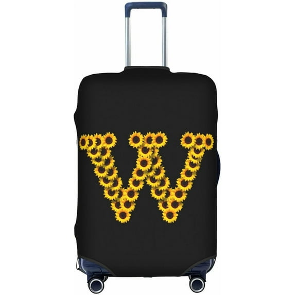 Sunflower Initial Name W Black Luggage Cover Elastic Washable Stretch Suitcase Protector Anti-Scratch Travel Suitcase Cover for Kid and Adult L (Fit 25-28 inch suitcase)