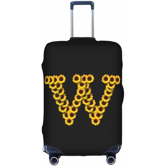 Sunflower Initial Name W Black Luggage Cover Elastic Washable Stretch Suitcase Protector Anti-Scratch Travel Suitcase Cover for Kid and Adult L (Fit 25-28 inch suitcase)