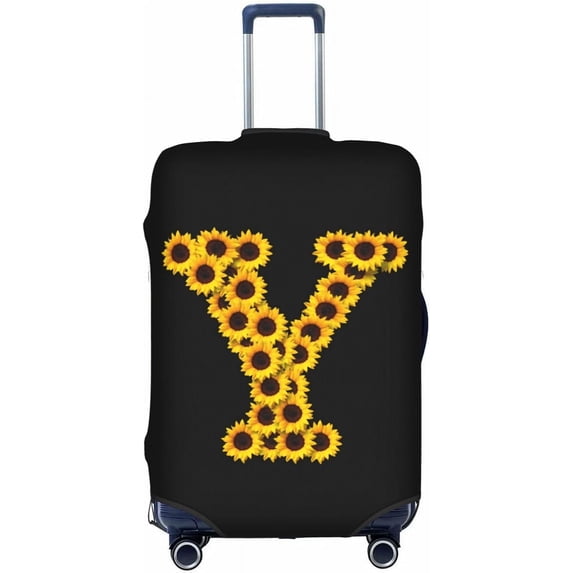 Sunflower Initial Name Y Black Luggage Cover Elastic Washable Stretch Suitcase Protector Anti-Scratch Travel Suitcase Cover for Kid and Adult M (Fit 22-24 inch suitcase)