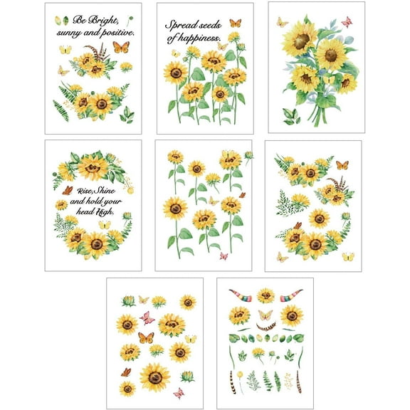 Sunflower Inspiration Quote Wall Decals Flowers Butterflys Window Stickers Vinyl Sling Peel and Stick Spring for Classroom Bedroom Living Room Window Store Showcase Wall Decorations