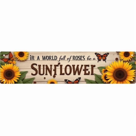 Sunflower Inspirational Sign 16*4 Inches "IN A WORLD full of ROSES be a SUNFLOWER" Garden Positive Decor