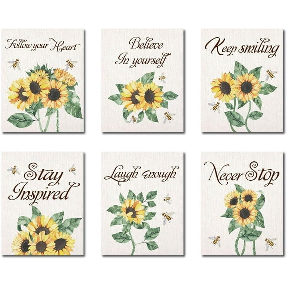 Sunflower Inspirational Wall Art Motivational Art Poster Prints Positive Quotes Daily Affirmations Modern for Men Women Room Home Office Decor Set of 6 Unframed 8x10inch