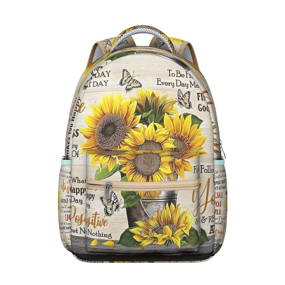 "Sunflower Inspired Floral Backpack for Students - Large Capacity Water-Resistant Bookbag with Padded Laptop Compartment, Comfortable Shoulder Straps, Fashionable Design"