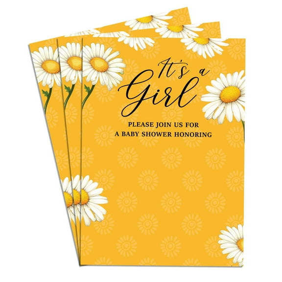Sunflower It's A Girl Elegant Baby Shower Invitations 25-Pack Cardtock Gender-Neutral Designs Perfect for Baby Boy Shower Theme 4x6 in