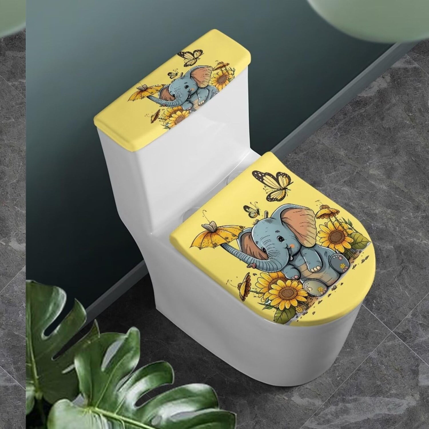 Sunflower Kawaii Elephant Bathroom Lid & Tank Cover Set - Travel-Friendly Decor - Walmart.com