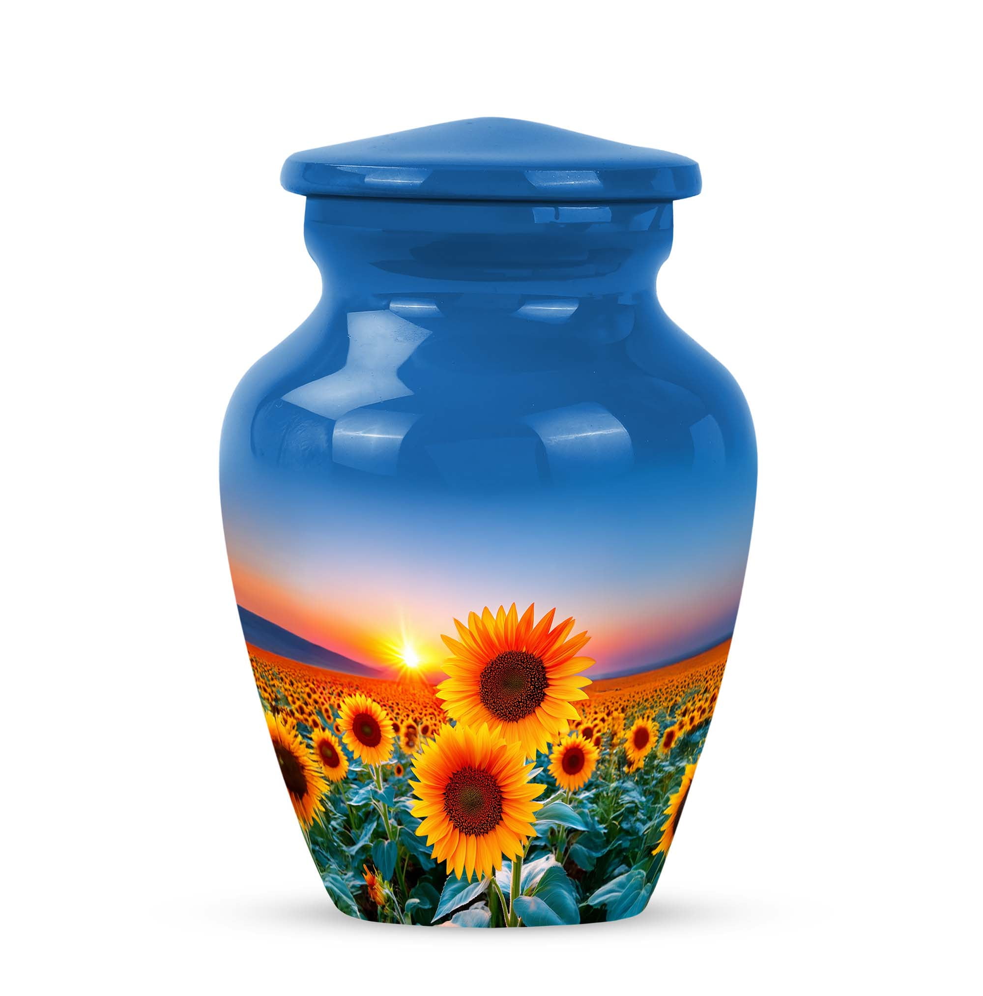 Sunflower Keepsake Urn For Ash Adult Male, 3-inch Sunset Mini Funeral Urn For Ashes For Women, Small Blue Cremation Urns For Human Ashes Adult Man