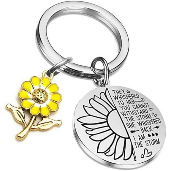 Sunflower Keychain Inspirational Gift, I AM THE STORM Motivational Gift to Friends, Classmate, Graduation Friendship Gifts