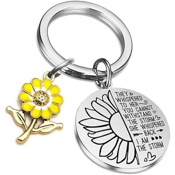 Sunflower Keychain Inspirational Gift, I AM THE STORM Motivational Gift to Friends, Classmate, Graduation Friendship Gifts
