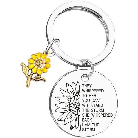 Sunflower Keychain Inspirational Gift, I AM THE STORM Motivational Gift to Friends, Classmate, Graduation Friendship Gifts