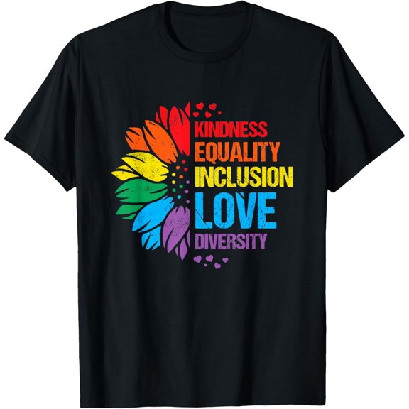 Sunflower Kindness Equality Inclusion Diversity Love T-ShirtMen and women, Black T-shirt, size: Extra large