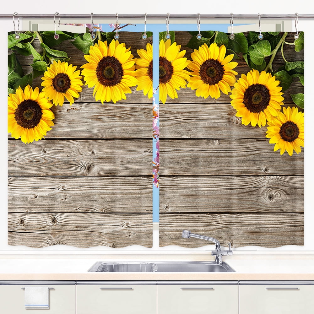 Sunflower Kitchen Curtain Cafe Curtain Set, Rustic Sunflower Farmhouse ...