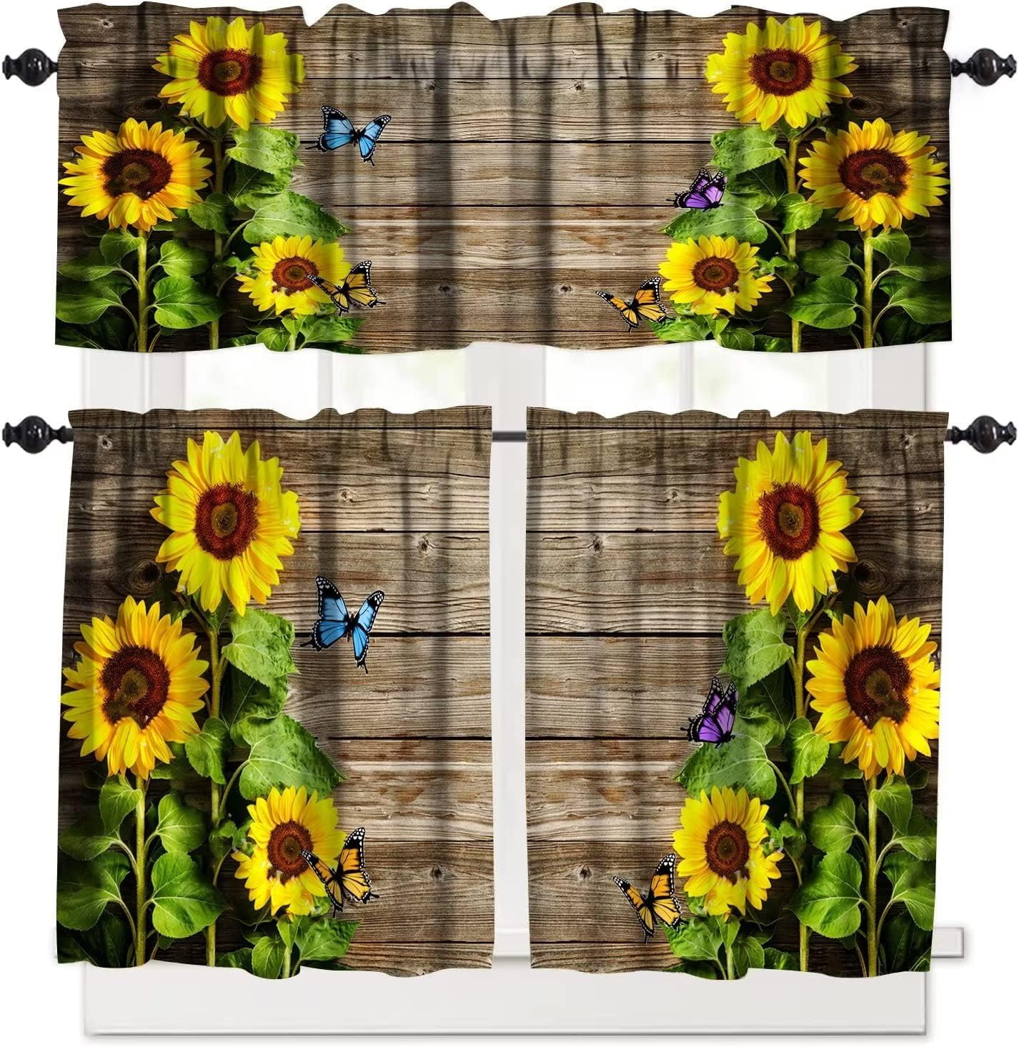 Sunflower Kitchen Curtain Tiers and Valance Curtain Sets Sunflower ...