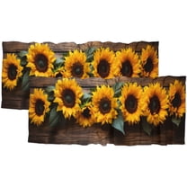 Sunflower Kitchen Curtain Valances Autumn Yellow Flowers on Rustic Wooden Board Thermal Insulated Room Darkening Curtain for Dinning Room 54 by 18 in, 2 Panel