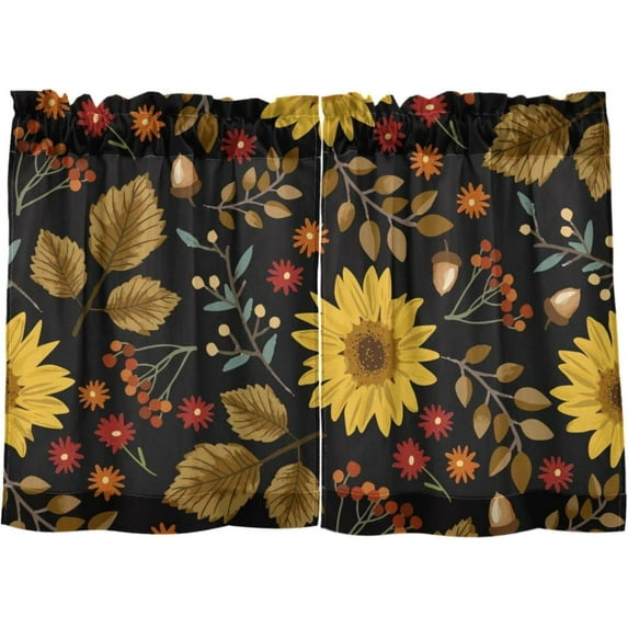 Sunflower Kitchen Curtains 2 Panels UV Protected Tier Curtains, Half Window Curtains Kitchen Tiers for Guest Room Bathroom Sink Laundry Room Basement,24 x 27 Inch