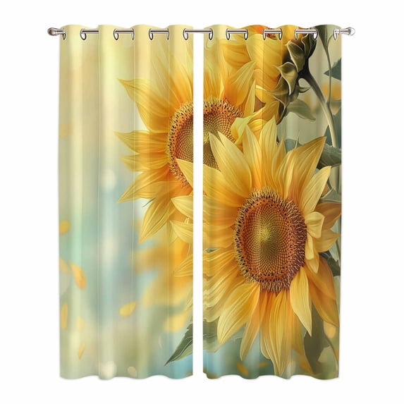 Sunflower Kitchen Curtains 96 Inch Length, Yellow Spring Floral Botanical Grommet Top Bedroom Living Room Curtains, Light Filtering Cafe Curtain Drapes 2 Panels Set 104''x96''