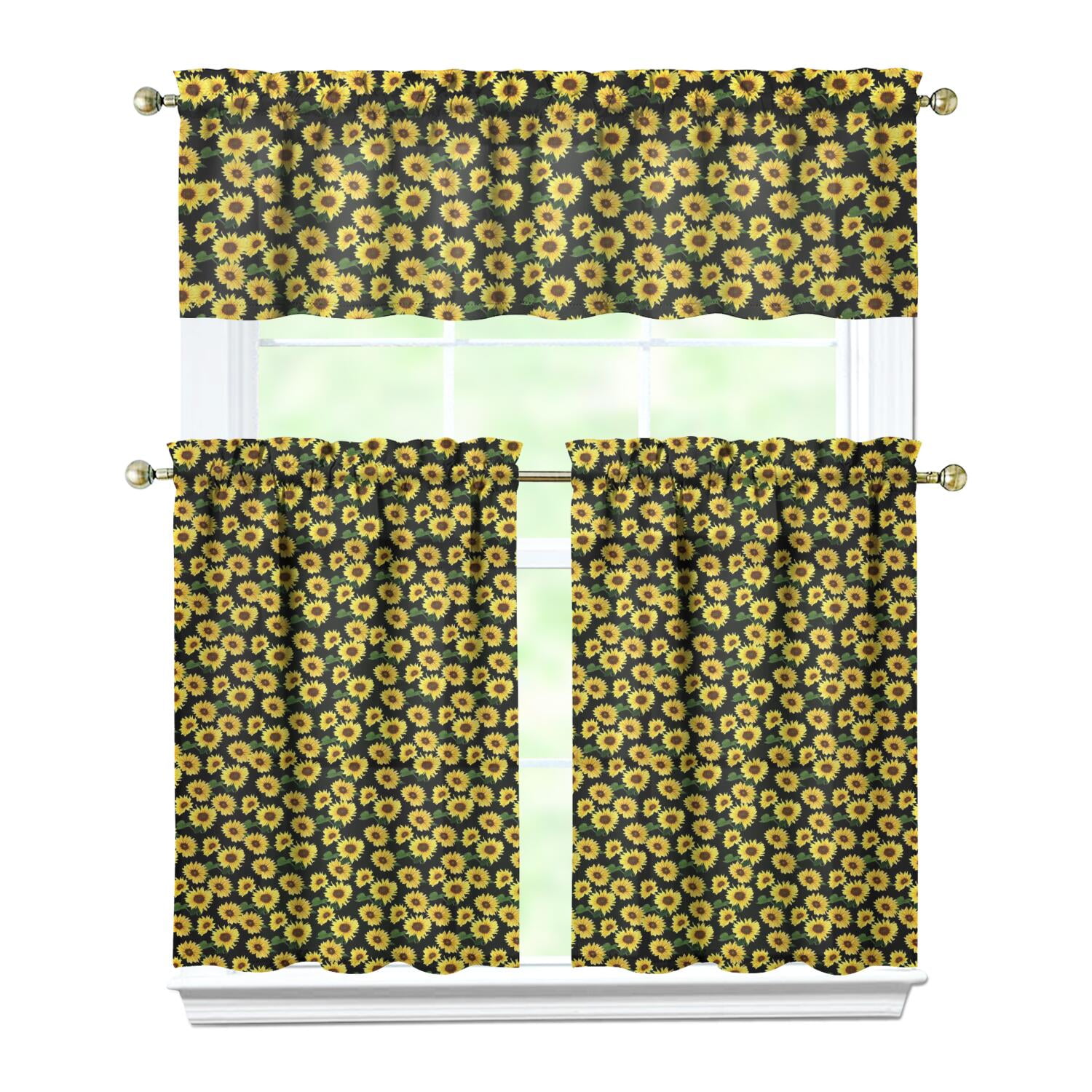 Sunflower Kitchen Curtains Set of 3 - Boho Floral Tier Curtains with ...