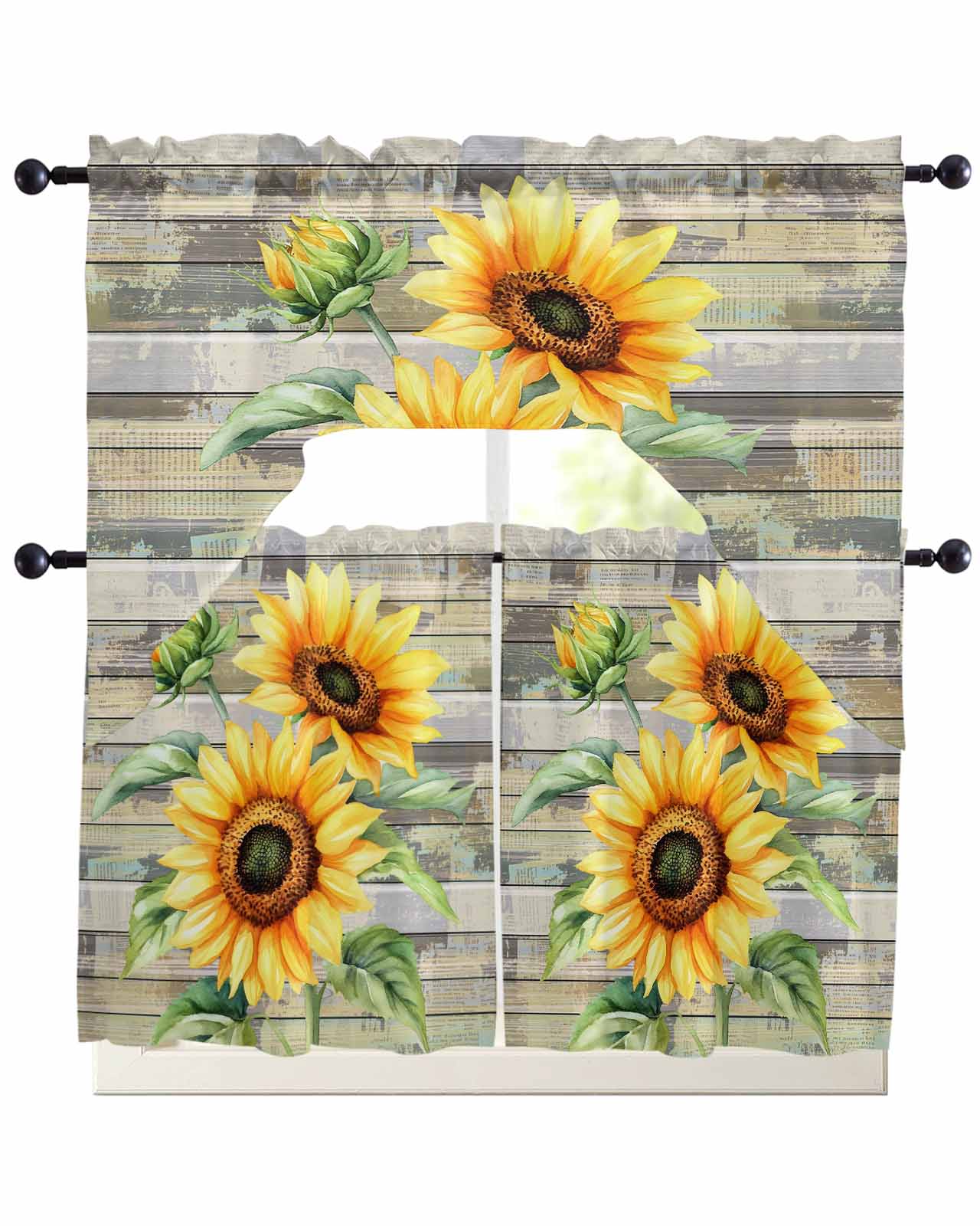 Sunflower Kitchen Curtains Sets 36 Inch Length with Valance, Yellow ...