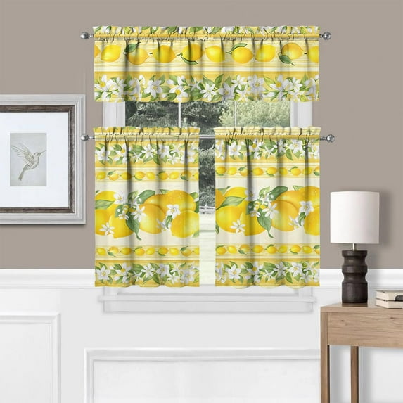 Sunflower Kitchen Curtains Sets for Windows Sunflower Summer Curtain Sink Window Valance 3 Piece Set Kitchen Tier Curtains 3 Panels Decor for Living Room Bedroom 54x36 Inches