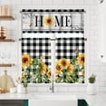 thumbnail image 1 of Sunflower Kitchen Curtains Short and Valance Set Black and White Buffalo Plaid Floral Dining Room Fabric Curtain Drapes Spring Summer Flowers Holiday Cafe Curtains Valance for Home Decor, 1 of 5