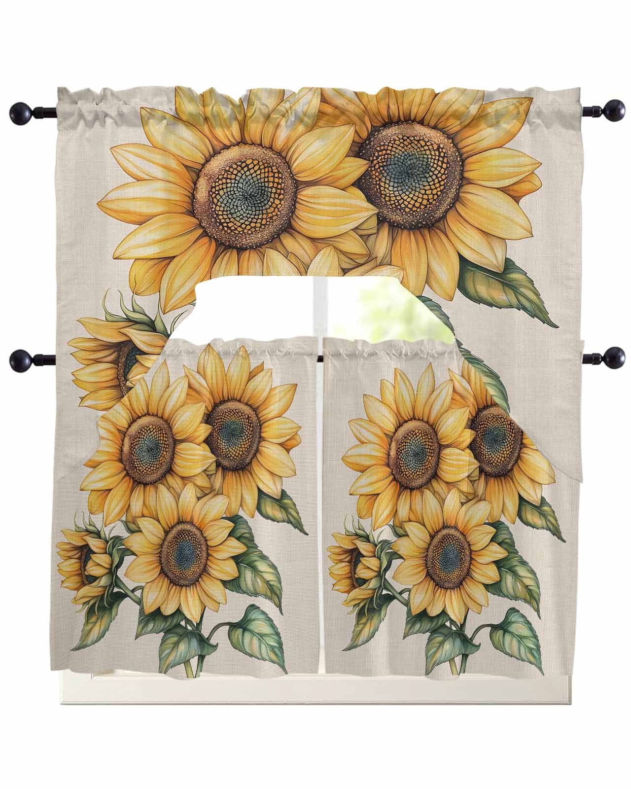 Sunflower Kitchen Curtains Swag Valance and Tier Curtains Set 24 Inch ...