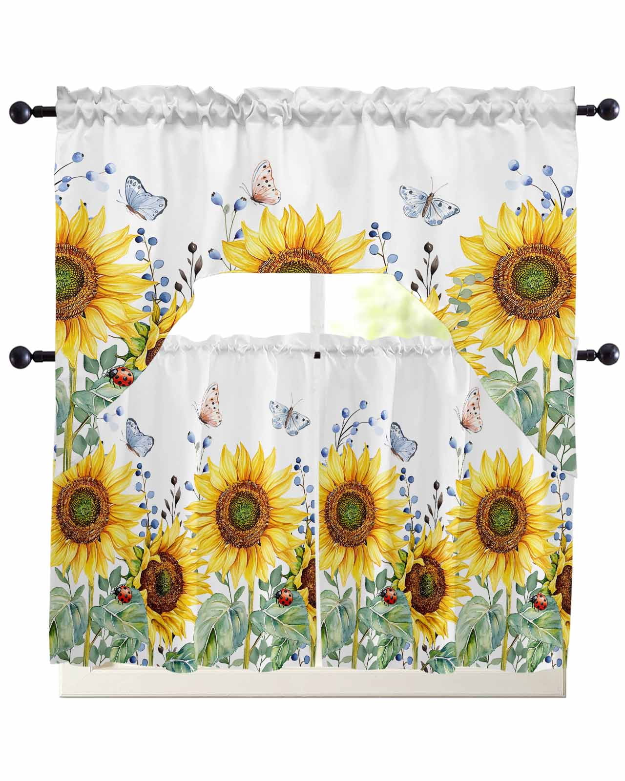 Sunflower Kitchen Curtains Swag Valance and Tier Curtains Set 24 Inch ...