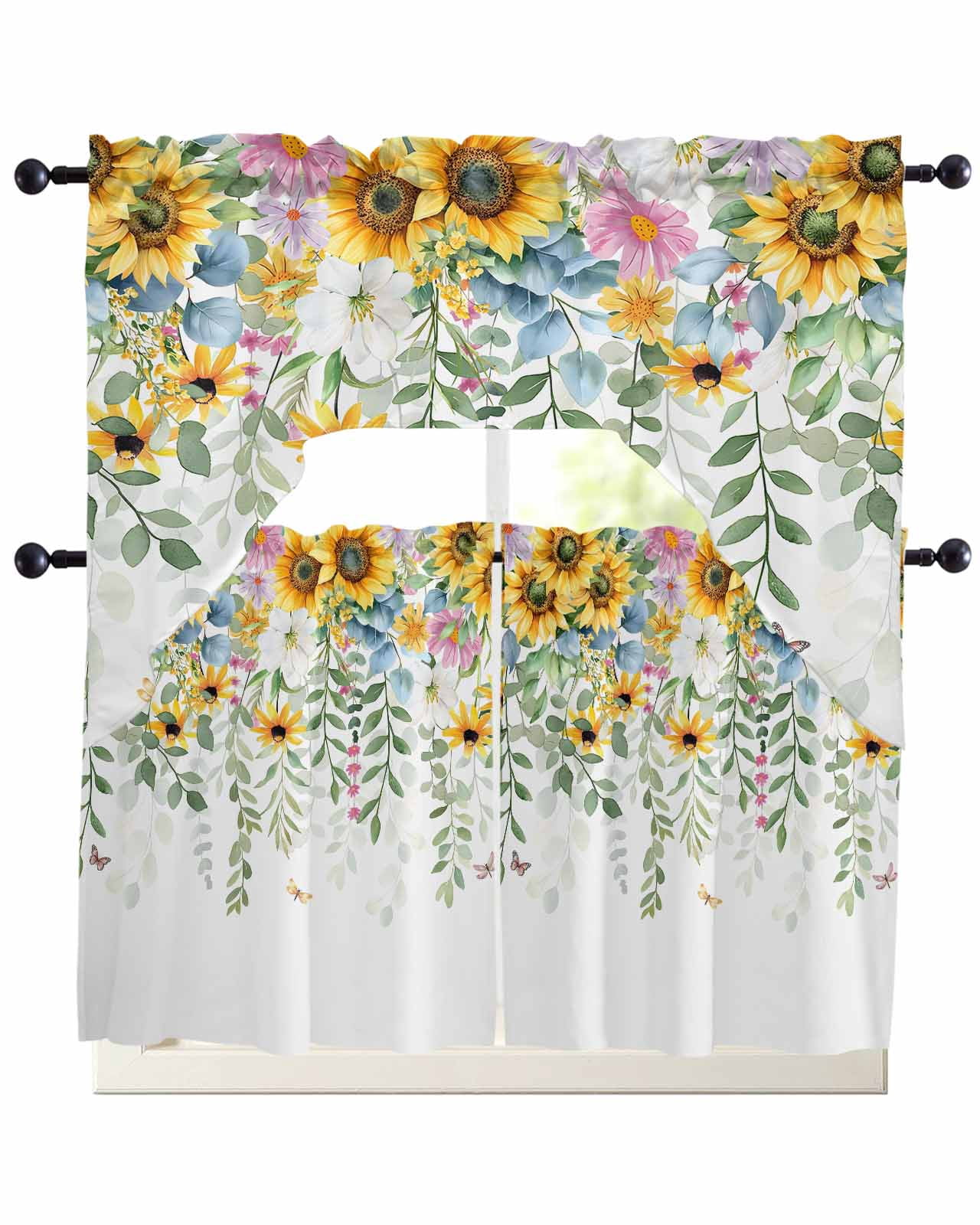 Sunflower Kitchen Curtains Swag Valance and Tier Curtains Set 24 Inch ...