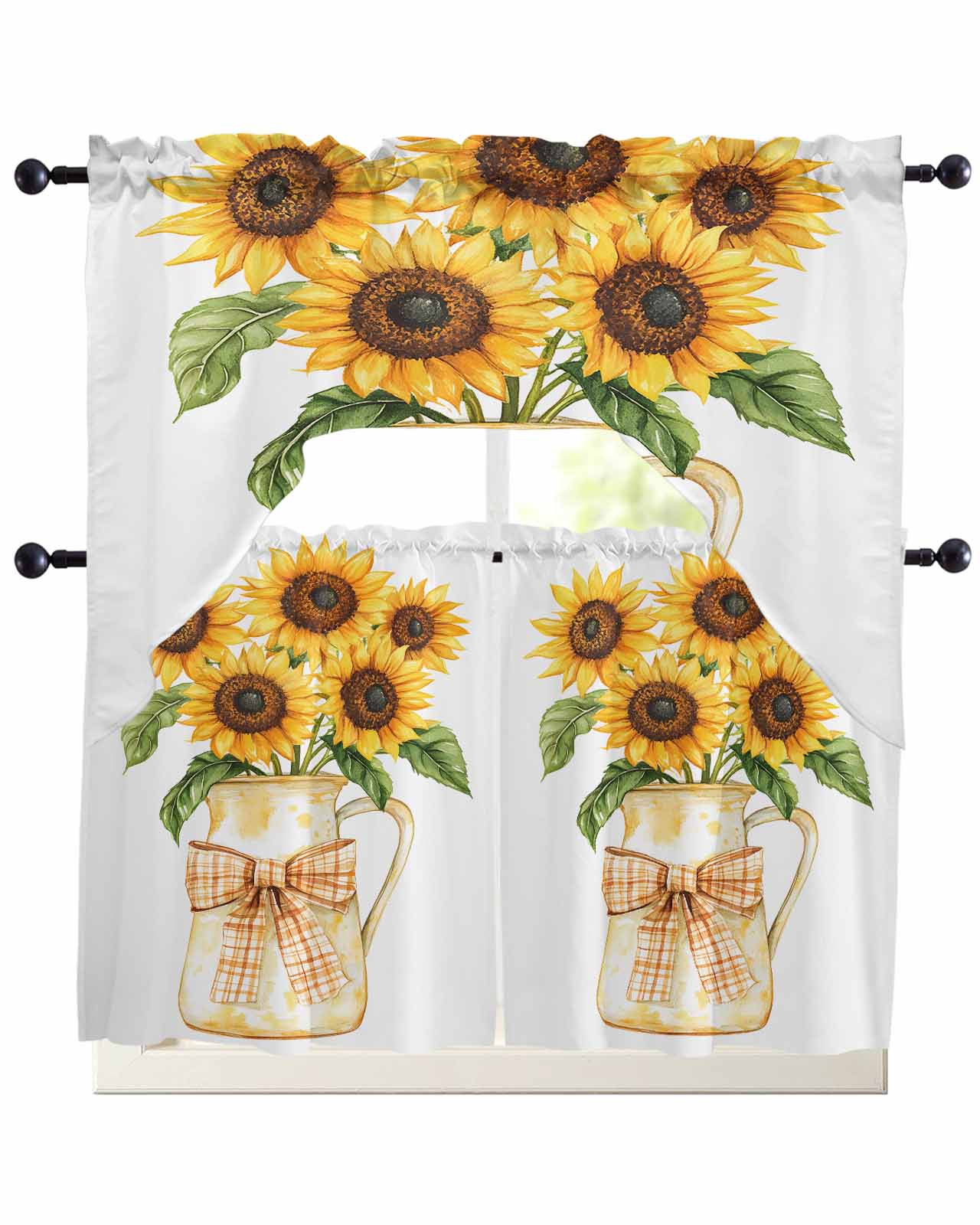 Sunflower Kitchen Curtains Swag Valance and Tier Curtains Set 36 Inch ...