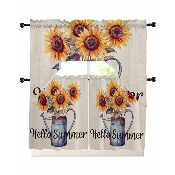 Sunflower Kitchen Curtains Swag Valance and Tier Curtains Set 36 Inch Length, Yellow Wildflower Garden Motifs Watercolor Rod Pocket Drape Panels Pair Swag Curtain for Bathroom/Cafe/Window