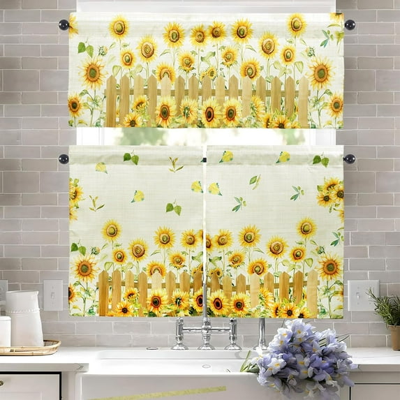 Sunflower Kitchen Curtains and Valances Set - 3 Piece Kitchen Curtains 36 Inch Length Sets with Valance for Windows Rod Pocket Sunflower Kitchen Decor Decorations