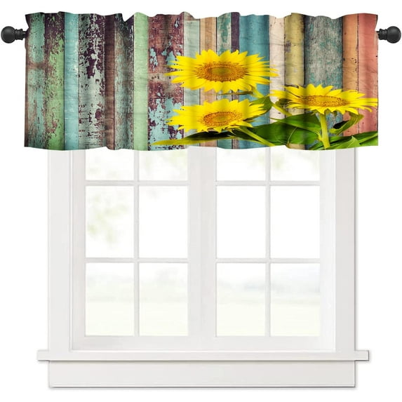 Sunflower Kitchen Curtains and Valances Set 3 Pieces Yellow Floral Kitchen Curtains Floral Window Treatments for Cafe Living Room Decor 54x18 Inch, 1 Panel