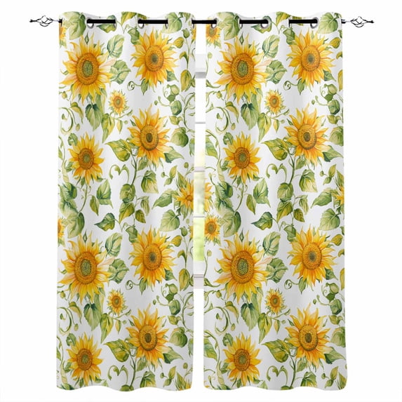 Sunflower Kitchen Curtains Watercolor Summer Floral Pastoral Cafe Short Curtains for Bathroom Blackout Window Curtain Grommet Small Window Treatment Tier Drapes for Bedroom Living Room 27.5"x39"x2