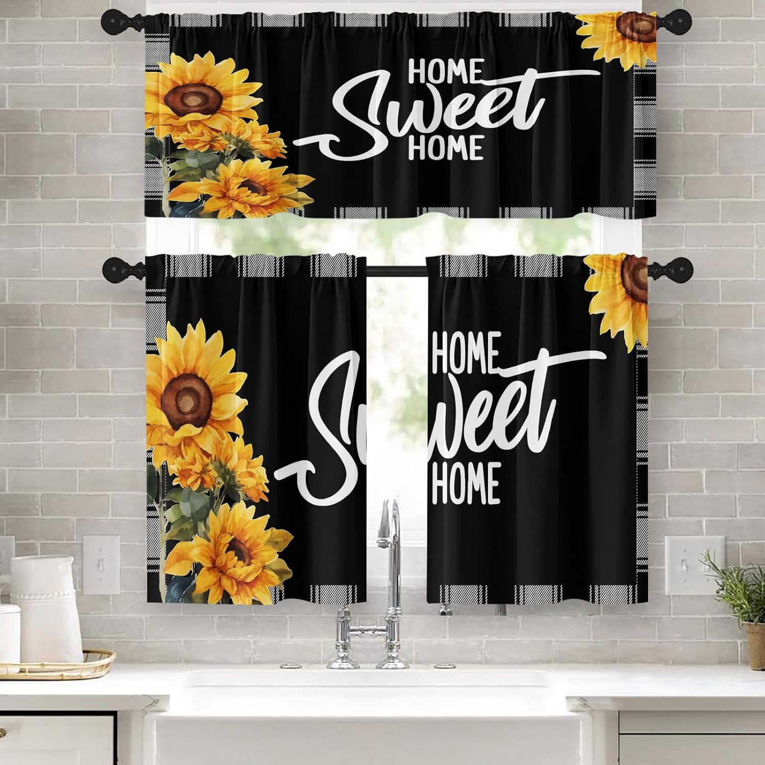 Sunflower Kitchen Curtains Yellow Floral Window Curtains Valance and ...
