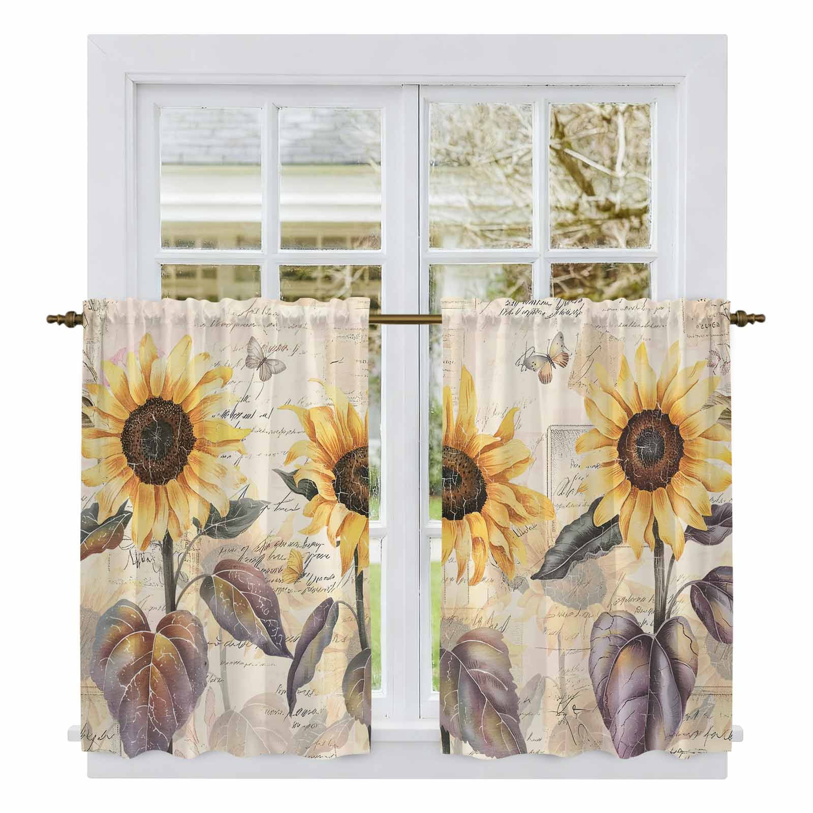 Sunflower Kitchen Curtains, Yellow Summer Botanical Farmhouse Flower ...
