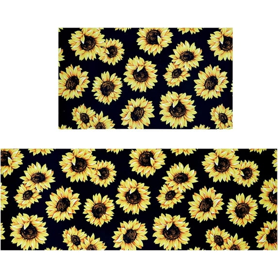 Sunflower Kitchen Decor Rug Set of 2, Farmhouse Country Kitchen Rugs and Mats Non Slip Washable, Absorbent Diatom Kitchen Accessories Decor Floor Mat 17"x47"+17"x30"