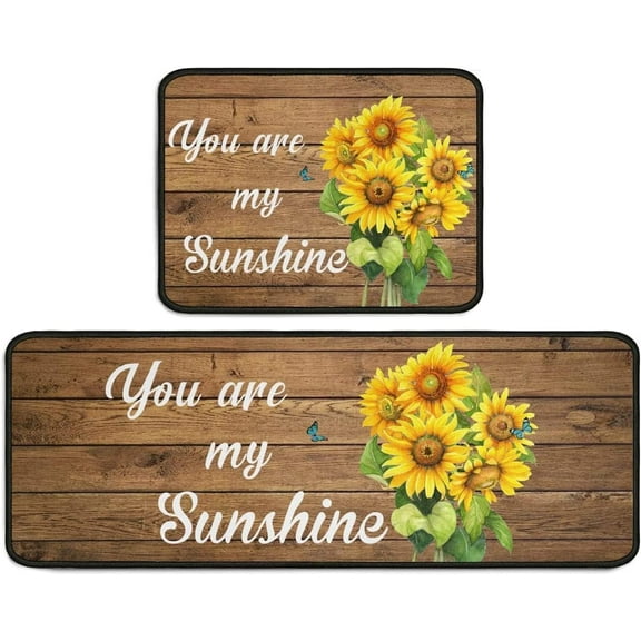 Sunflower Kitchen Decor Rug Set 2 Pieces Waterproof Runner Rugs Washable Apply to Kitchen Sink or Laundry, Sunflower Decorations Indoor Floor Mat 17" x 47" + 17" x 23" (Brown)