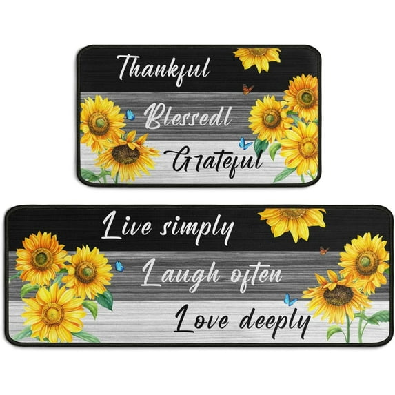 Sunflower Kitchen Decor Rugs Set 2 Piece, Farmhouse Style Home Indoor Kitchen Rugs and Mats Non Skid Washable 17x47+17x30 Inches