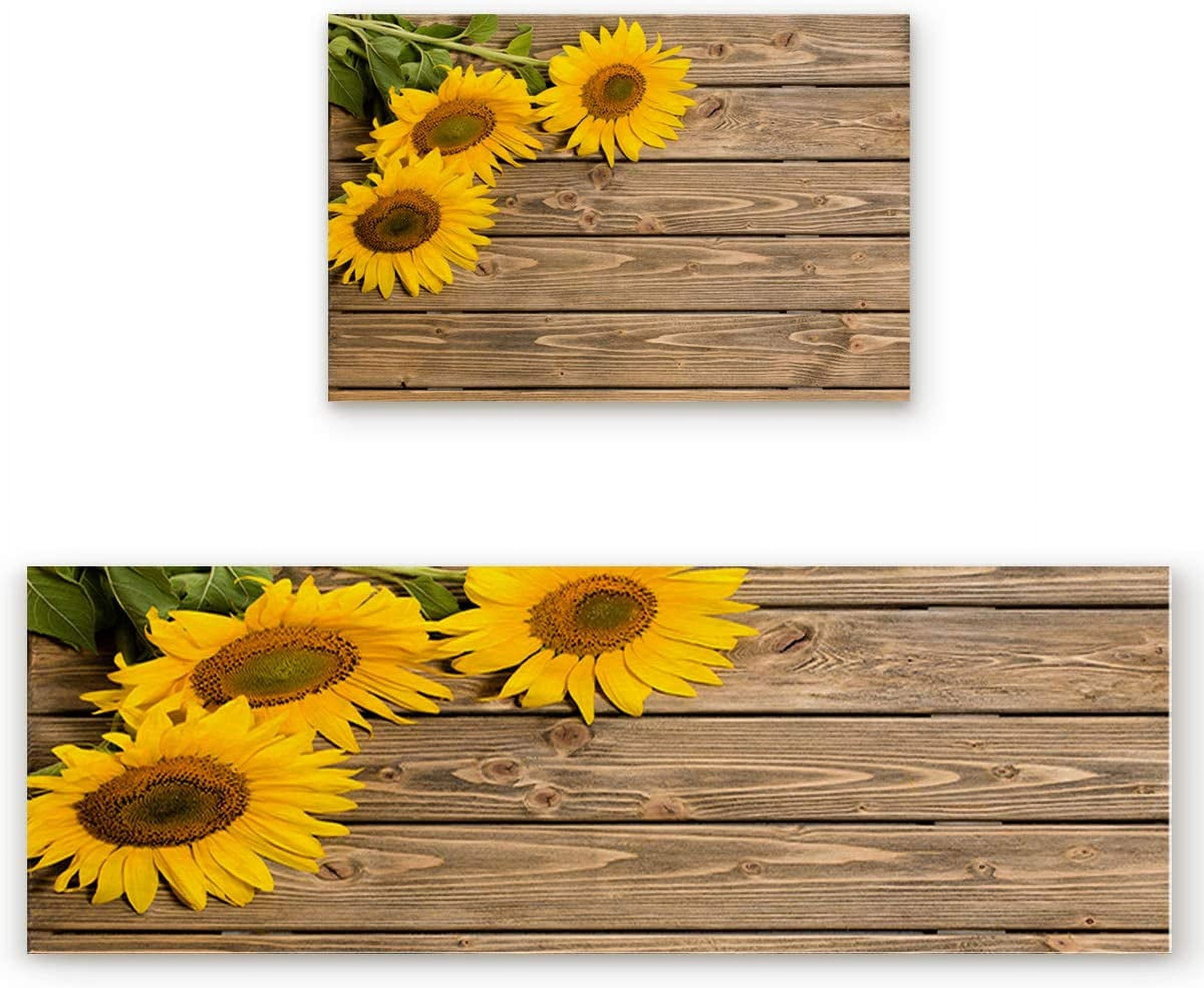 Rustic Photo Mat Sunflower Kitchen Decor Rugs Set of 2 Rustic Kitchen Mats Rugs Non Skid ...