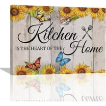Sunflower Kitchen Decor Wall Art Farmhouse Kitchen Canvas Prints Rustic Kitchen Pictures Wall Decor Kitchen is the Heart of the Home Painting Modern Artwork Home Decoration for kitchen 16"x12"