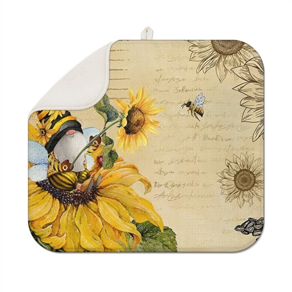 Sunflower Kitchen Dish Drying Pad, Absorbent Microfiber Mat for Countertops, Foldable Floral Dish Rack Drainer Pad, 16x18 Inch
