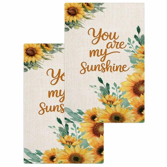Sunflower Kitchen Dish Towels for Drying Dishes Set of 2, Summer Botanical Farmhouse Yellow Floral Rustic Waffle Weave Microfiber Hand Tea Bathroom Towels Quick Dry & Absorbent Towel 15.7x23.6