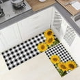 thumbnail image 1 of Sunflower Kitchen Mat Set of 2, Bright Sunflower on Black White Buffalo Plaid Check Summer Microfiber Kitchen Rug TPR Non-Slip Backing Doormat Runner Rug Set Comfort Floor Mat, (17" x 30"+17" x 47"), 1 of 6